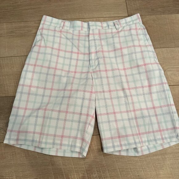 WALTER HAGEN MENS PINK AND WHITE PLAID DRI FIT GOLF SHORT SIZE 36 - Picture 1 of 8